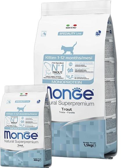 Hrana uscata pentru pisici Monge KITTEN MONOPROTEIN TROUT 400gr