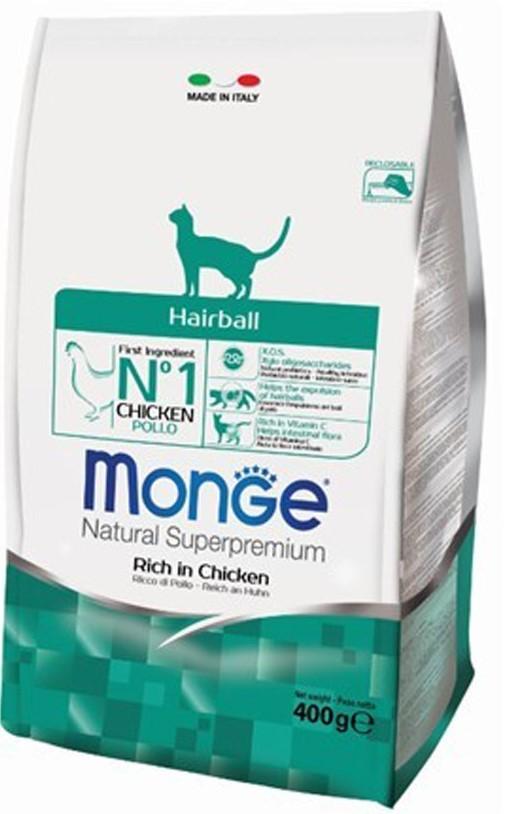Hrana uscata pentru pisici Monge HAIRBALL Chicken 400gr