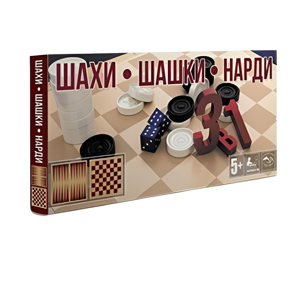 Настольная игра M-Toys Настольная игра 3в1- шахматы, шашки, нарды (в коробке) (S0003)
