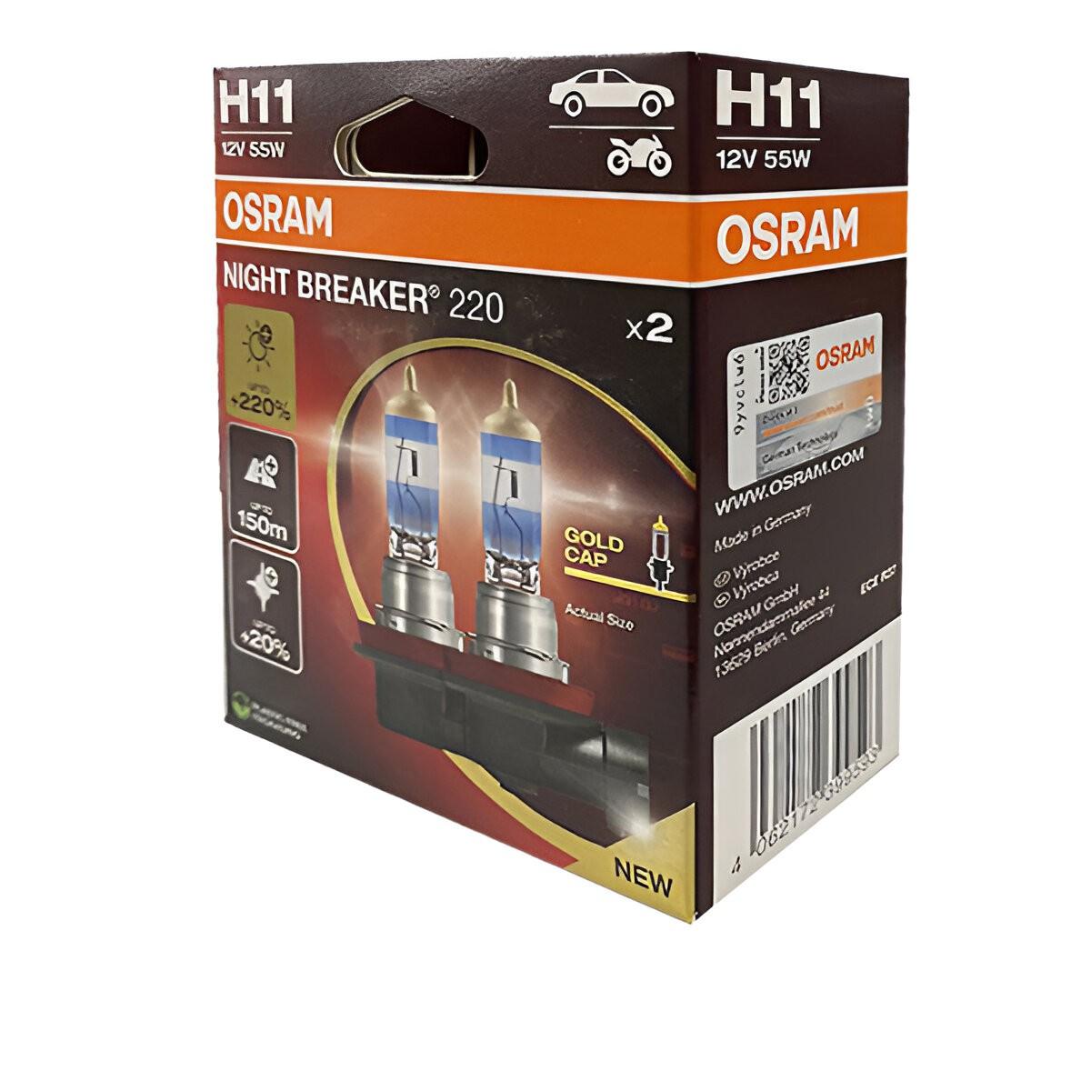 Автомобильная лампа Osram 64211 NB220-2HB +220% 55W 12V PGJ19-2 H11