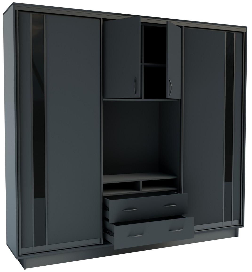 Стенка Confort-NV Универсал 240x45x220 (2 ДСП (ГС лакобель)) Серый Графит
