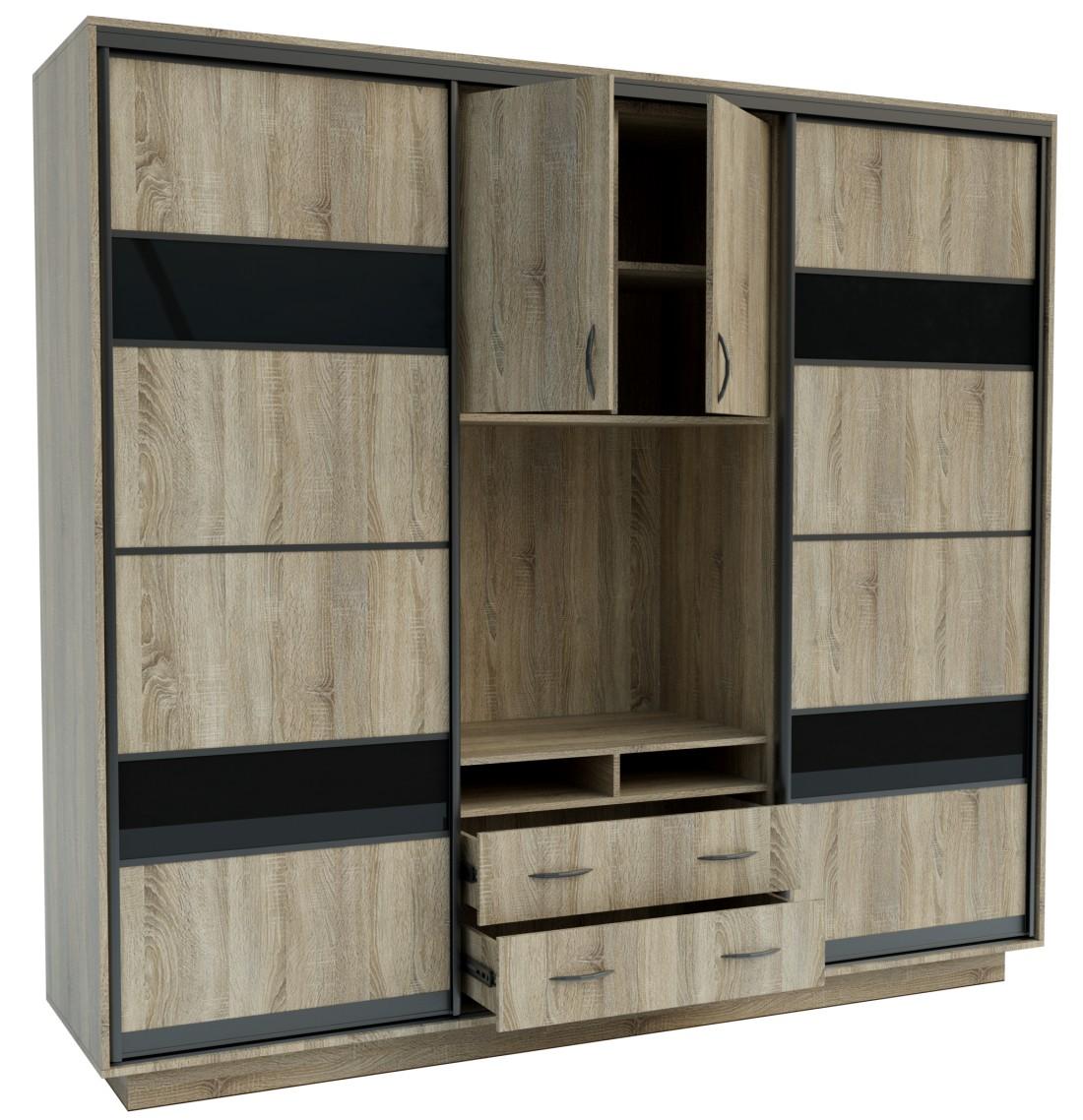 Стенка Confort-NV Универсал 240x60x220 (2 ДСП (ГС лакобель)) Дуб Сонома