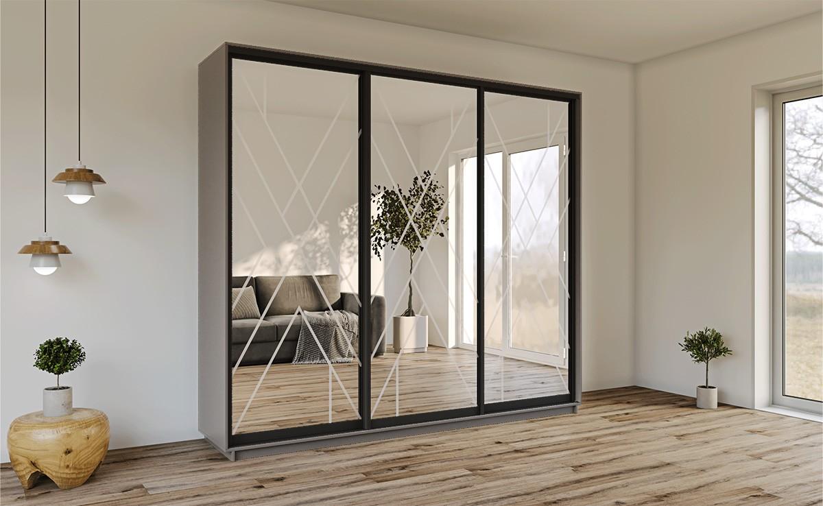 Шкаф-купе Confort-NV 220x45 см (3 пескоструй / серебро) Серый Графит
