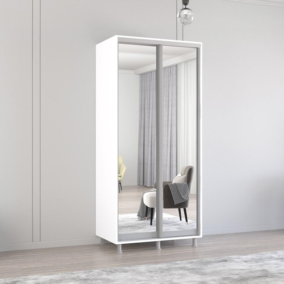 Шкаф-купе Mobildor Lux Aron 100 (2 зеркала) Белый