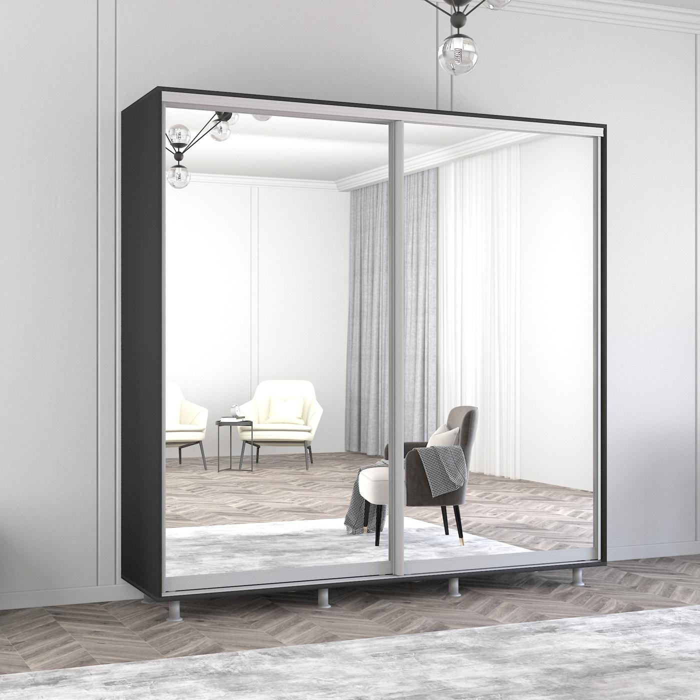 Шкаф-купе Mobildor Lux Aron 220 (2 зеркала) Антрацит