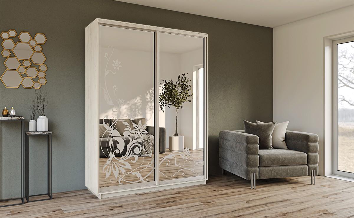 Шкаф-купе Confort-NV 140x45 см (2 пескоструй / серебро) Дуб Крафт Белый