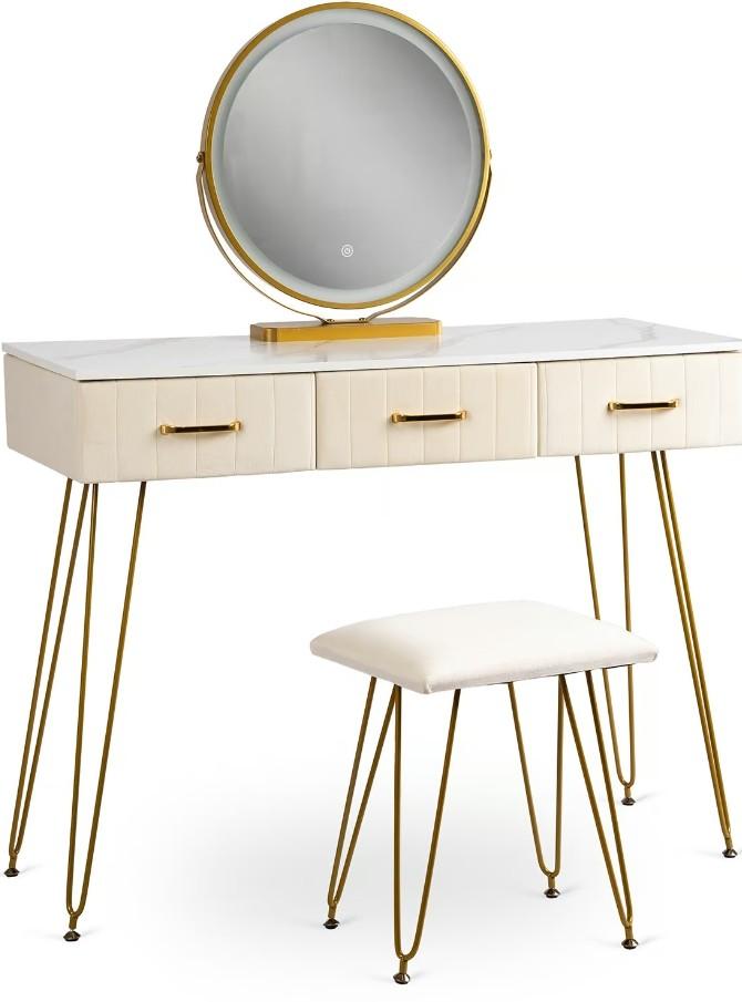 Masa de machiaj Mebel Elite Sandy Crem/Auriu