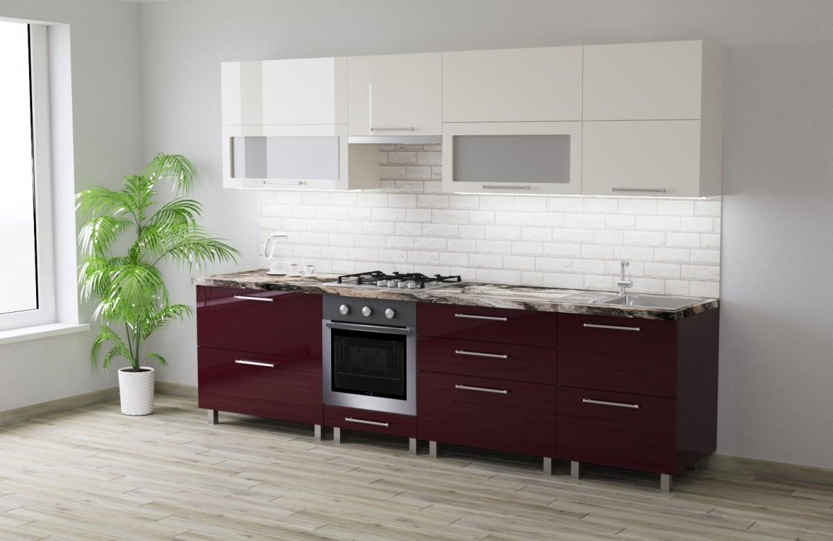 Set mobila bucatarie PS Garis (High Gloss) 2.8 m Bianco/Bordo