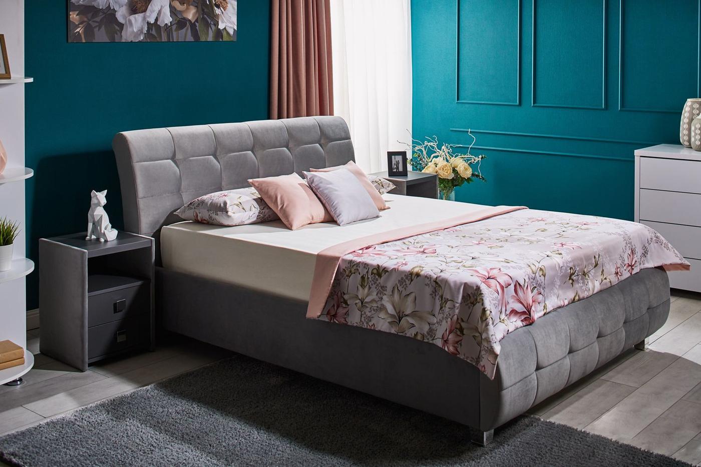 Set dormitor Ambianta Samba 1.4 m Grey, Modern