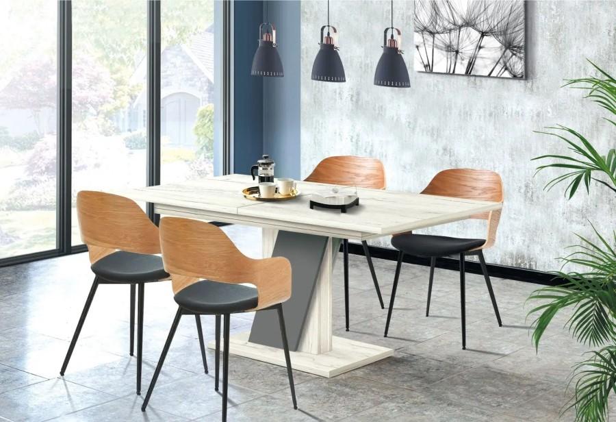 Masa Modern Slider 140/180x80x80 (Stejar Craft Alb/Gri Ardezie)