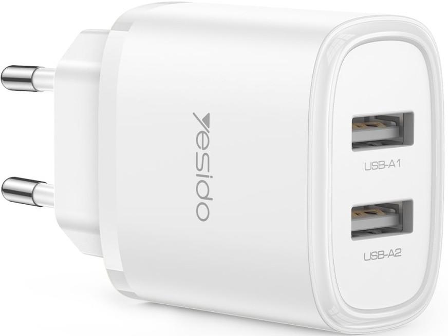Зарядное устройство для телефона Yesido Wall Charger 2*USB-A 24W Max YC72 White