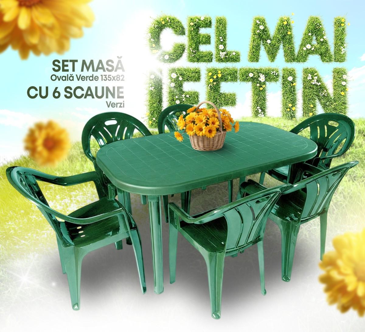 Set mobila de gradina VLM Ovală Verde 135x82 + 6 scaune Verzi