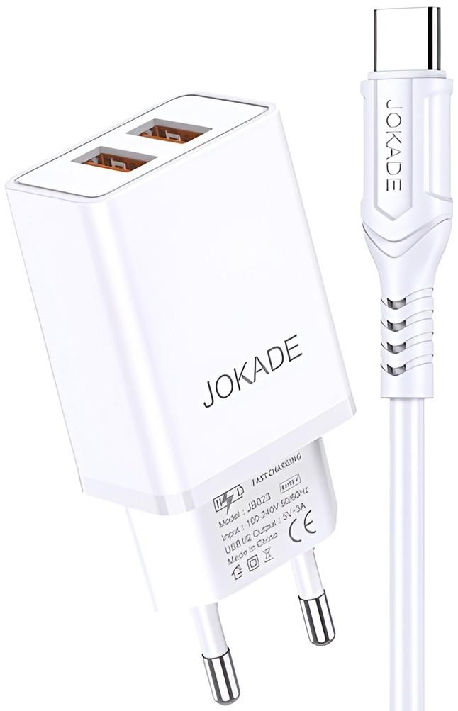 Зарядное устройство для телефона Jokade Wall Charger with Cable USB-A to Type-C Dual Port JB024 White