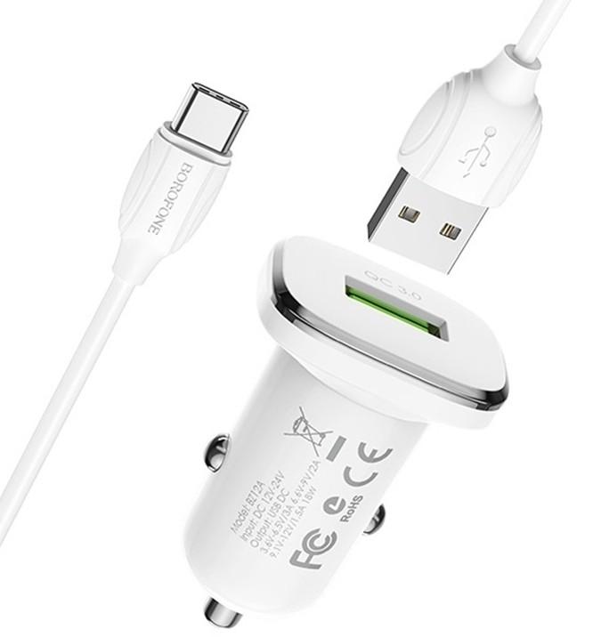 Incarcator auto Borofone USB to MicroUSB BZ12A Lasting White