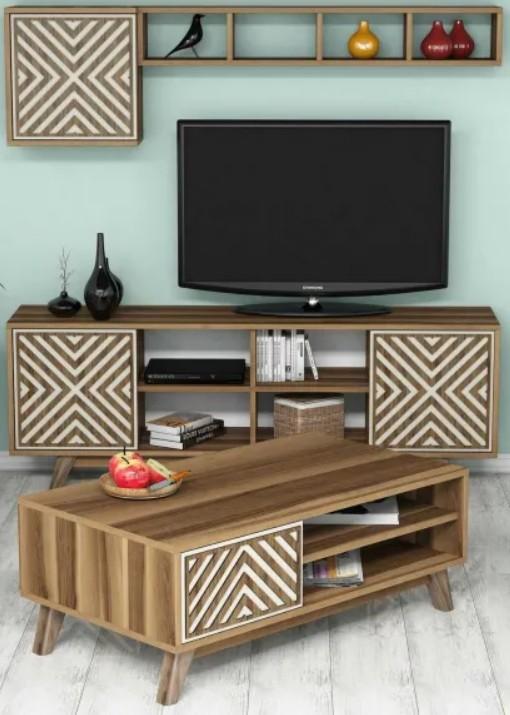 Стенка Trendy Inci 160x35x56.2cm Грецкий орех/Кремовый