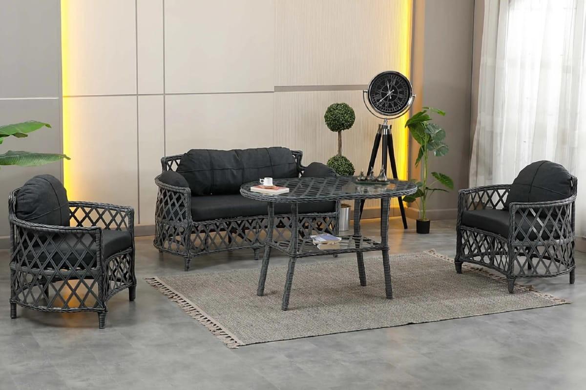 Set mobila de gradina Stars Plastik Berlin Rattan 2+1+1 Antracit