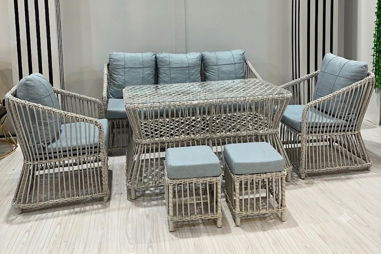 Набор садовой мебели Stars Plastik Paris Rattan 3+1+1 Пуф 1+1 Слоновая Кость
