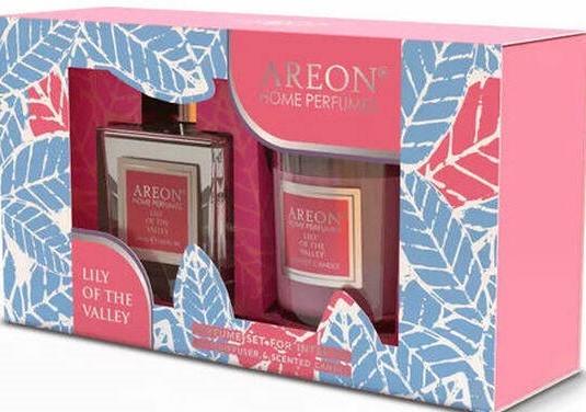 Aromatizator de aer Areon Areon Home Perfume Sticks 150ml + Lumanare (Lily of the Valley)