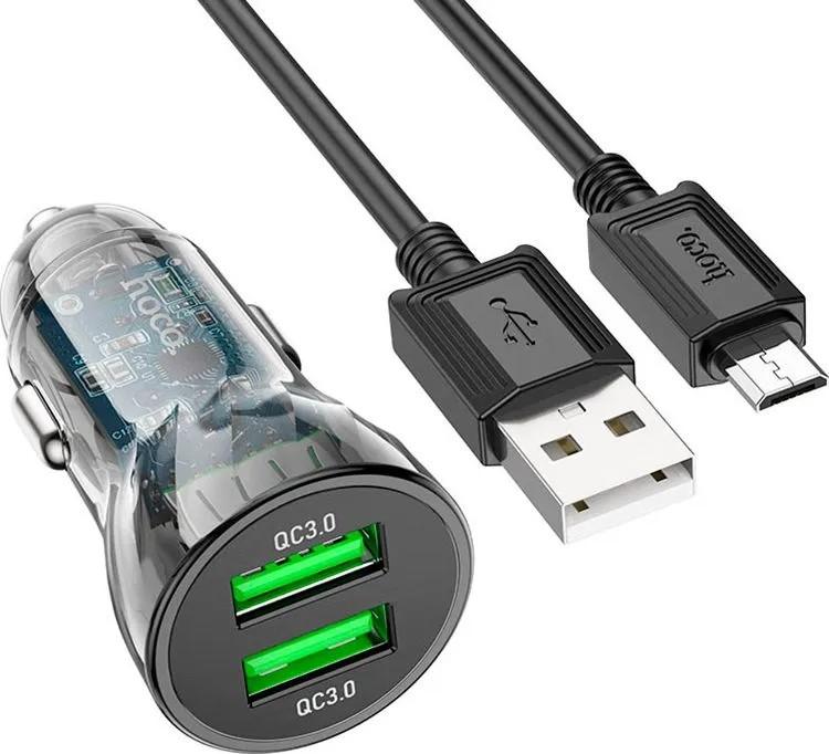 Автомобильная зарядка HOCO Z47 Transparent + USB Micro