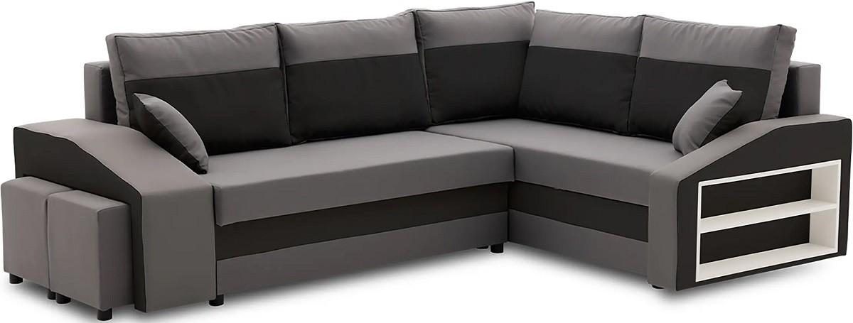 Угловой диван Magnifico Meble Grande Right Shelf/Left Puffs Bonell Mikrofaza 27/Mikrofaza 15 Right Серый/Черный