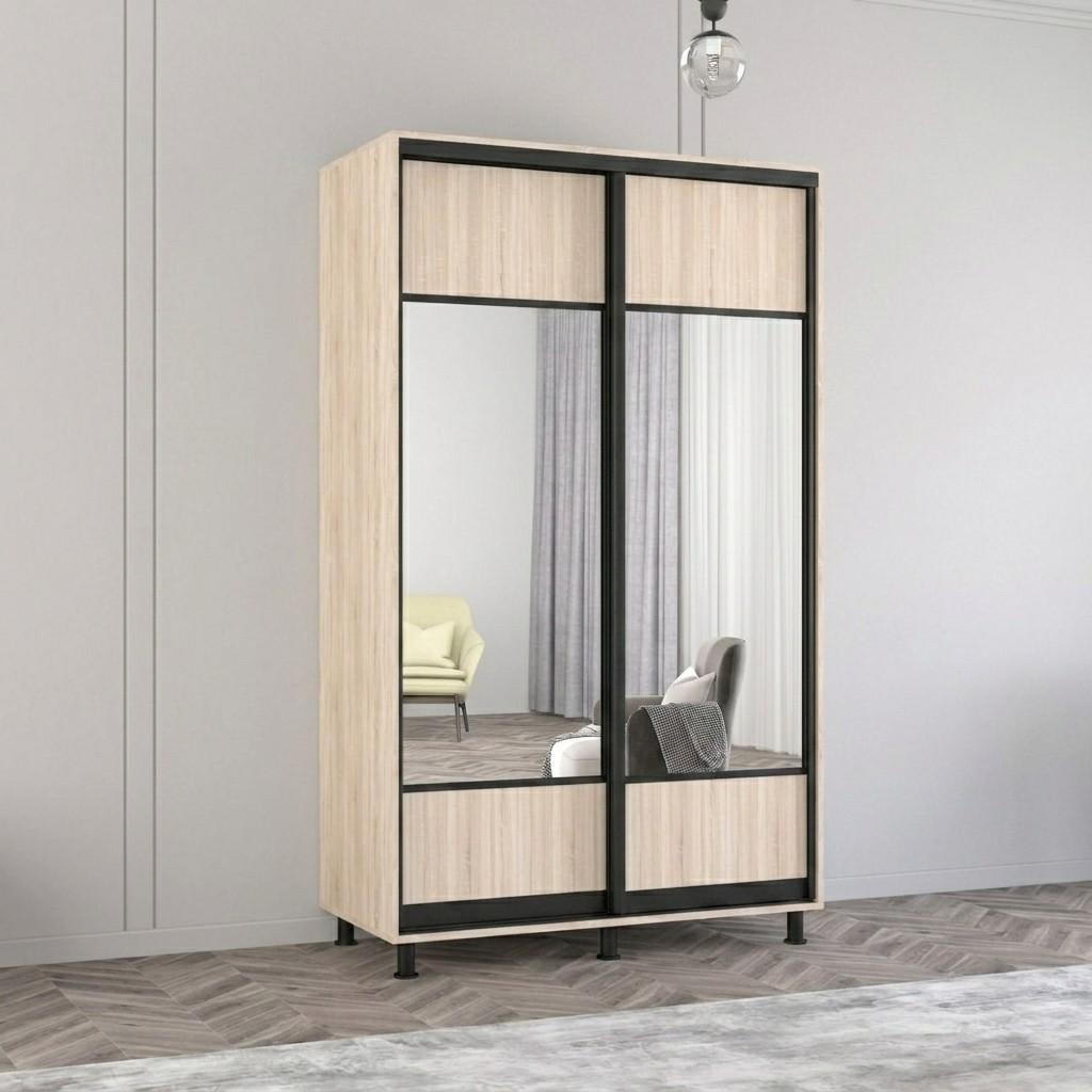 Dulap-cupe Mobildor Lux Aron 140 (2 oglinzi K1-orizontal) (profil negru) Stejar Sonoma
