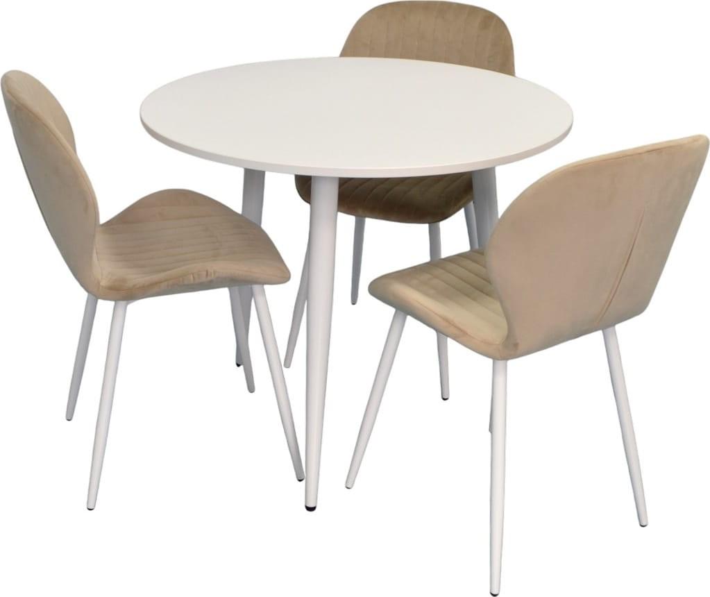 Набор стол и стулья Evelin DT 404-5Wh + 3 стула YTC-064 Wh / UF910-01 (Light Beige)