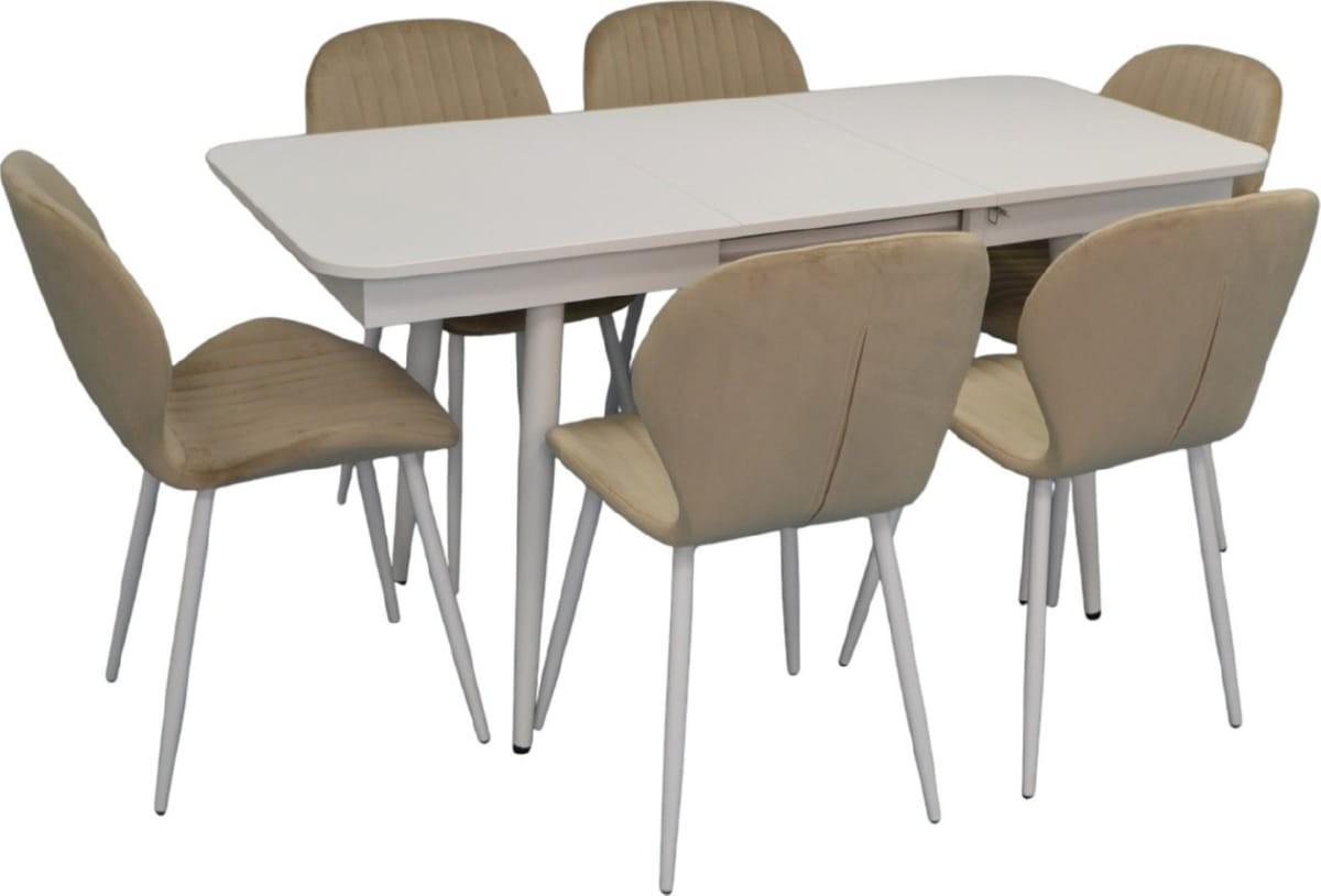 Набор стол и стулья Evelin DT 432-1R Wh + 6 стульев YTC-064 Wh / UF910-01 (Light Beige)