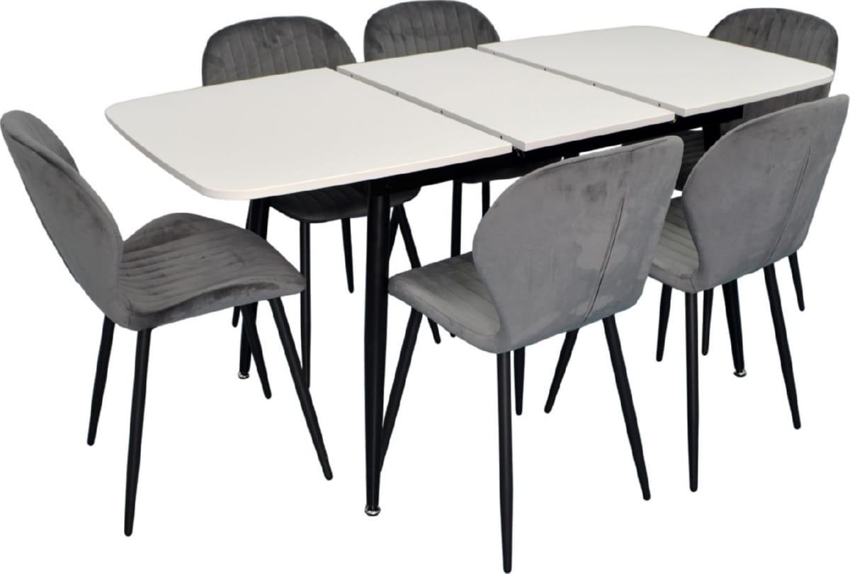 Набор стол и стулья Evelin DT 531R B + 6 стульев YTC-064 B / BLU-14 (Dark Grey)