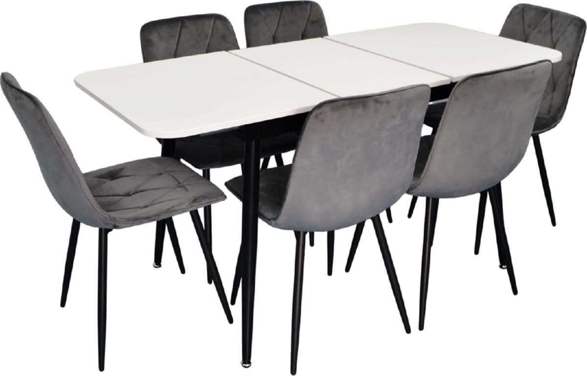 Набор стол и стулья Evelin DT 531R B + 6 стульев YTC-080 B / BLU-14 (Dark Grey)