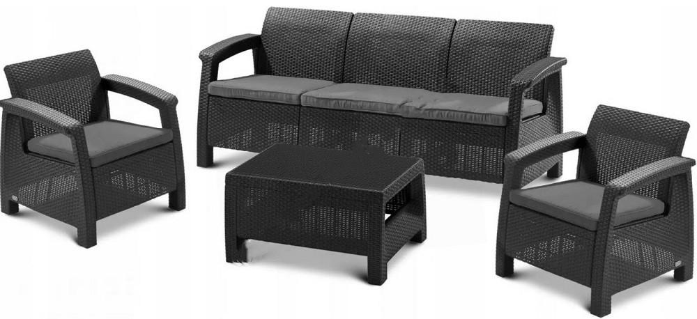 Set mobila de gradina Heniver Novara 3+1+1+T Antracit (Gri)