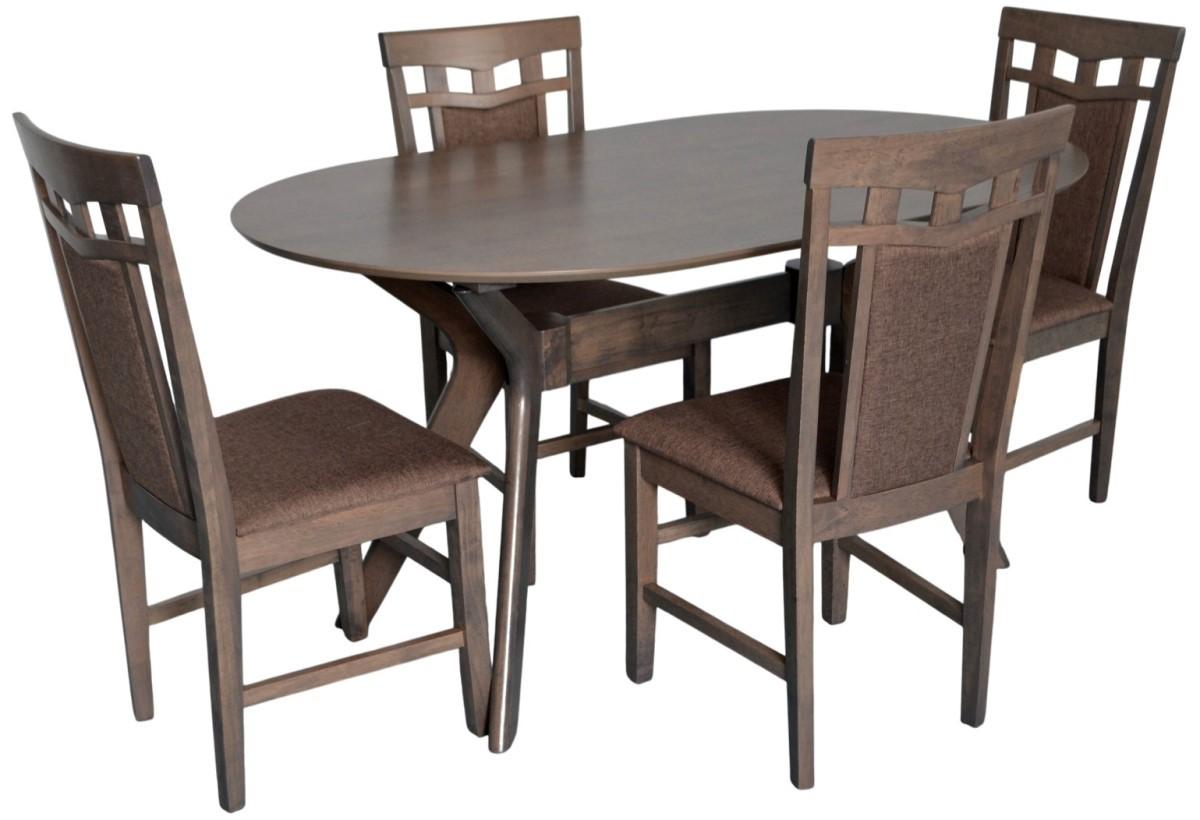 Набор стол и стулья Evelin Raffles Oval Antique Grey + 4 стула Deepa R Antique Grey / Ekea12 Dark Brown