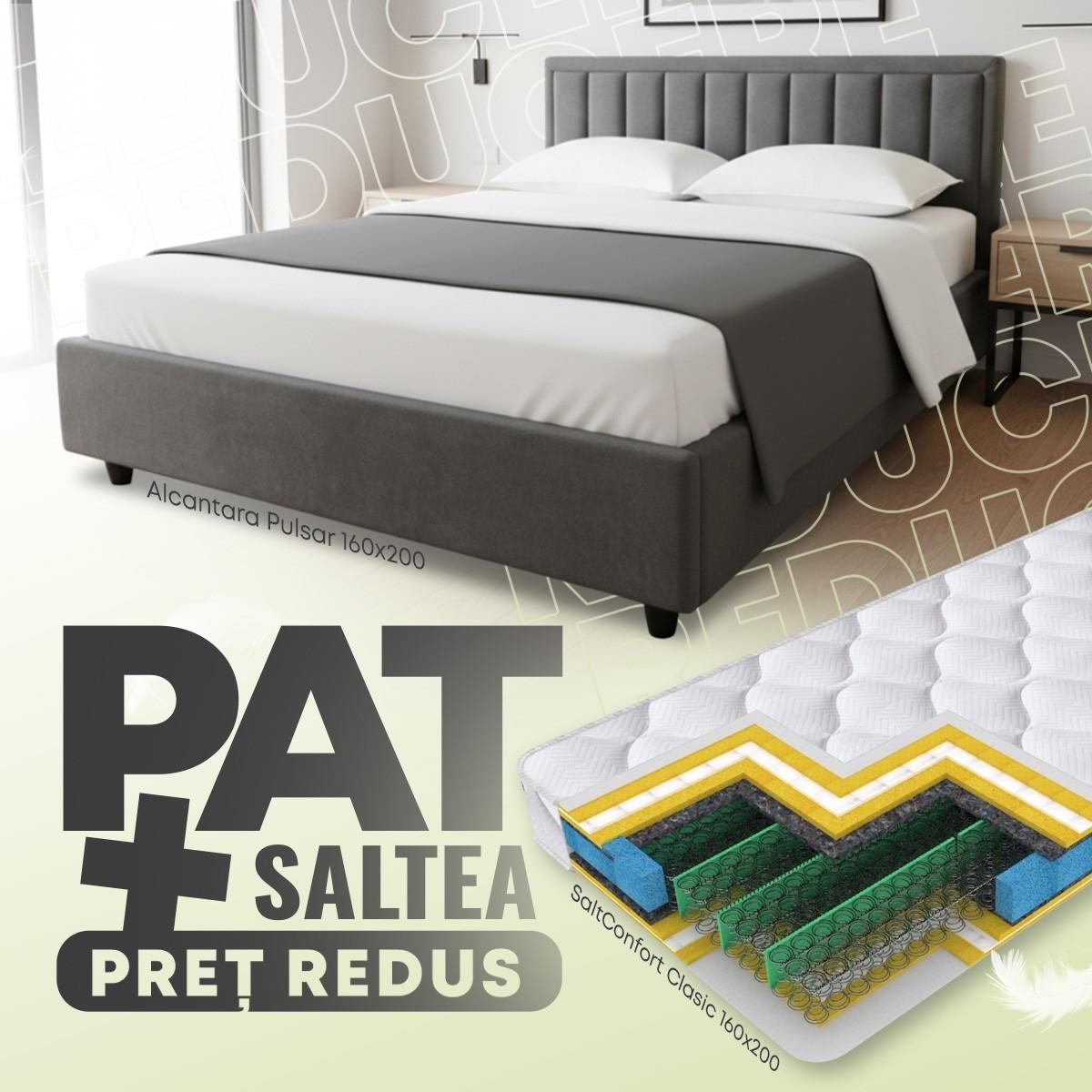 Pat Alcantara Pulsar 1.6 m Gri Închis + Saltea Salt Confort Clasic 160x200