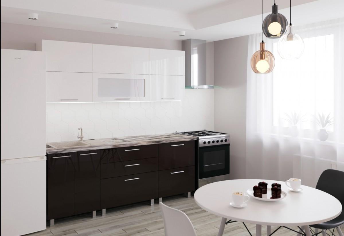 Кухонный гарнитур PS Garis (High Gloss) 2.0 m White/Brown