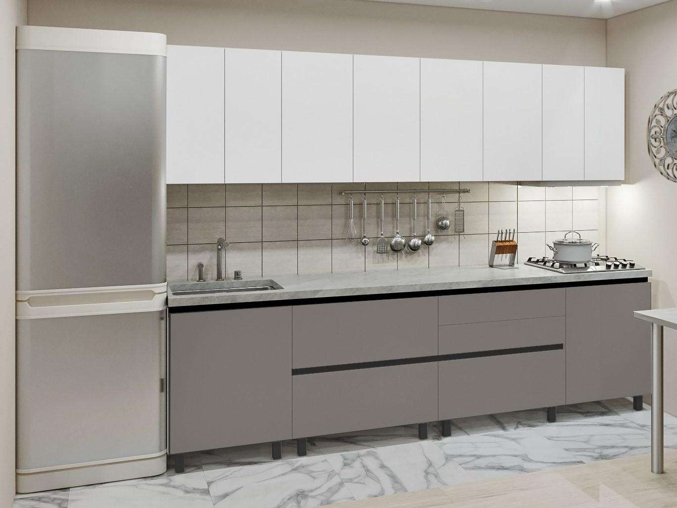 Кухонный гарнитур PS Гола-4 (Trendy Panel) 2.8 м White(Белый)/New Grey(Серо-Коричневый)