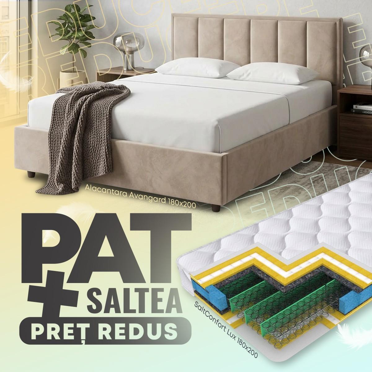 Pat Alcantara Avangard 180x200 Bej + Saltea Salt Confort Lux 180x200