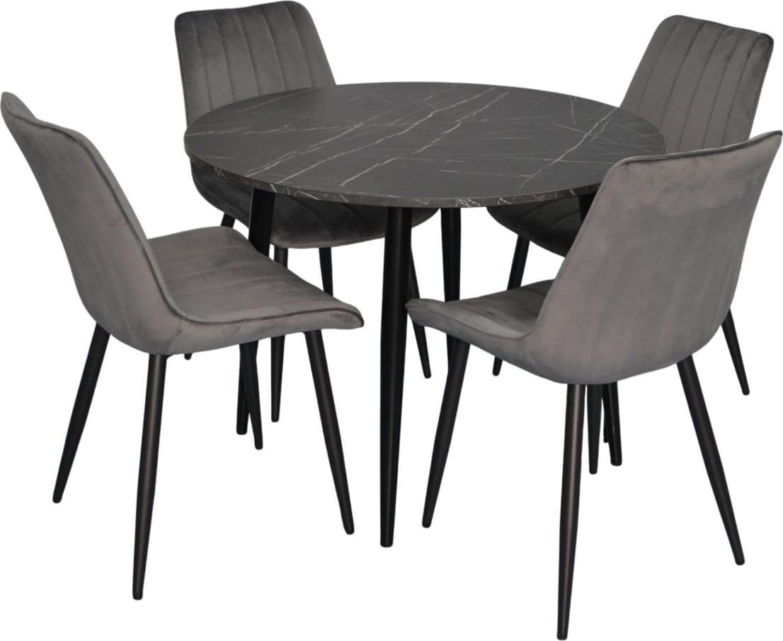 Set de masa si scaune Evelin DT 402-6B + 4 scaune YTC-055 B / BLUVEL-14 (Dark Grey)