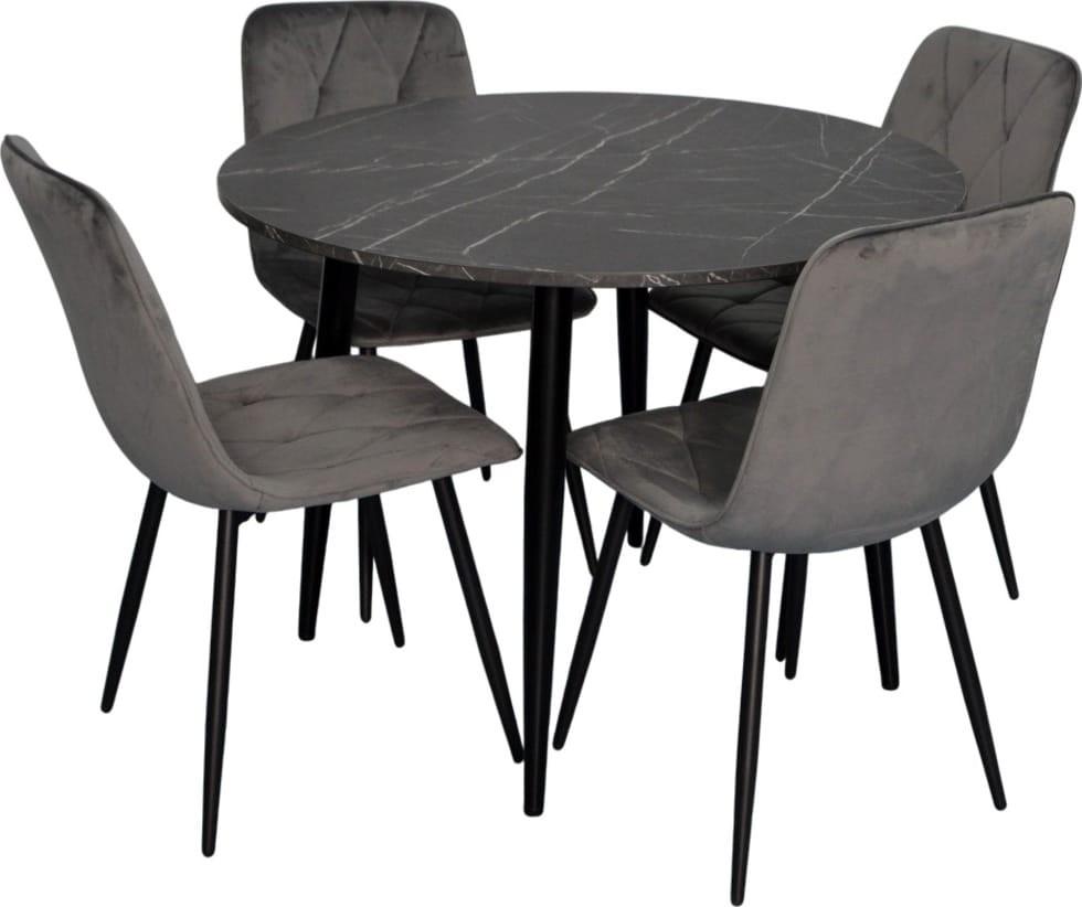Set de masa si scaune Evelin DT 402-6B + 4 scaune YTC-080B BLUVEL-14 (Dark Grey)