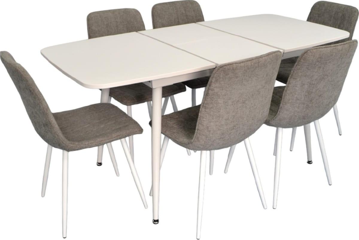 Набор стол и стулья Evelin DT 532R Wh + 6 стульев YTC-078 Wh / UF885-14 (Grey)