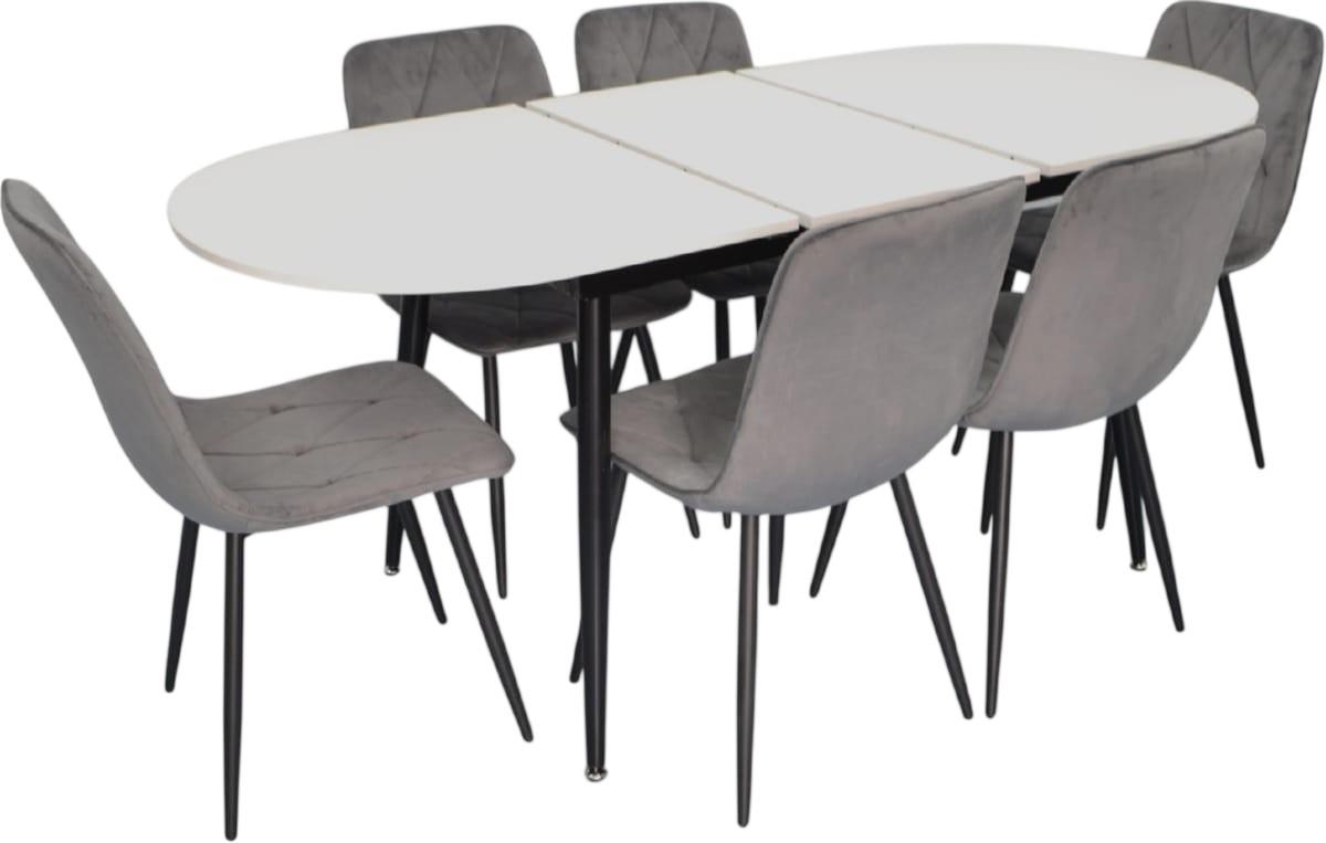 Набор стол и стулья Evelin DT 533R B + 6 стульев YTC-080 B / BLUVEL-14 (Dark Grey)
