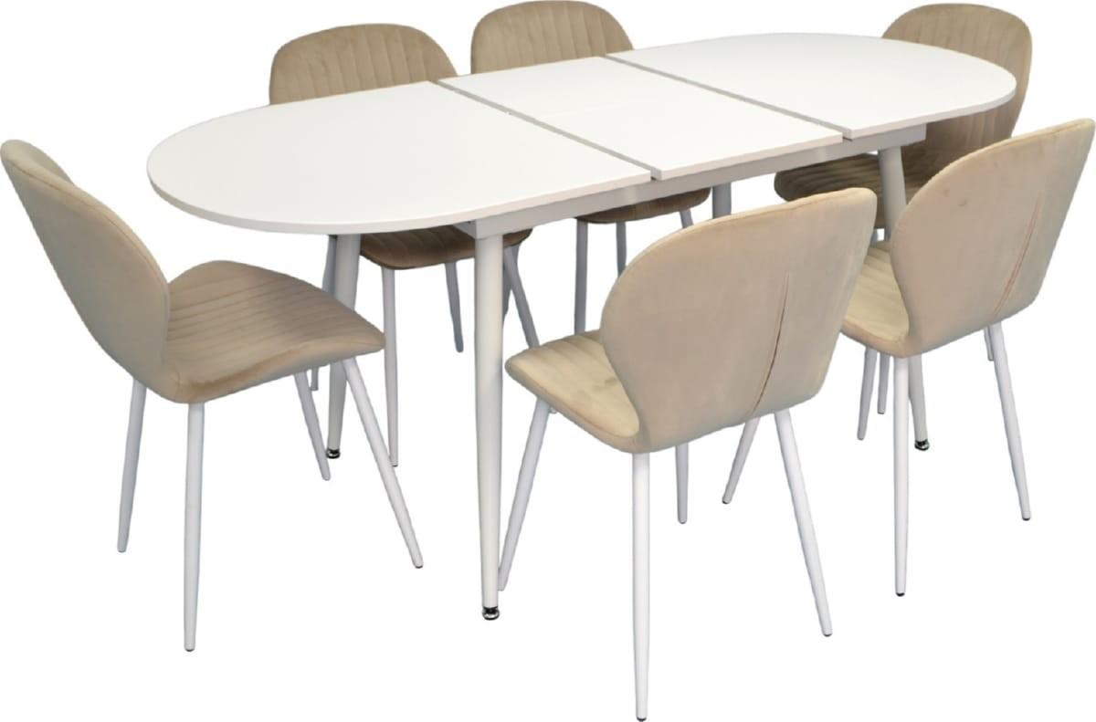 Набор стол и стулья Evelin DT 533R Wh + 6 стульев YTC-064 Wh / UF910-01 (Light Beige)