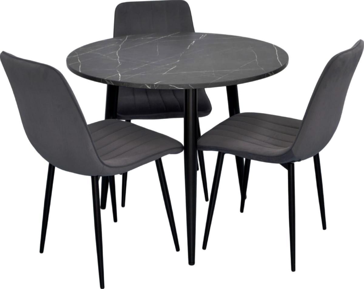 Набор стол и стулья Evelin DT 404-6B + 3 стула YTC-078 B / BLUVEL-14 (Dark Grey)