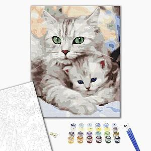 Tablou pe numere BrushMe Pisica mamă cu pisoiașul 40×50 cm (fără cutie)