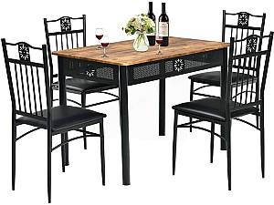 Set de masa si scaune Costway HW66276BK (Wood/Black)