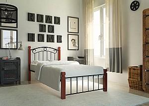 Pat Metall-Design Monro 90x200 (picioare lemn) Negru/Mar