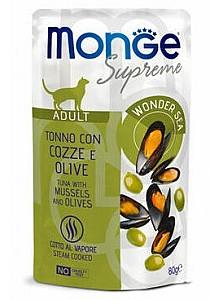 Hrana umeda pentru pisici Monge POUCH SUPREME ADULT Tuna/Mussel/Olive 80gr