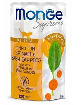 Hrana umeda pentru pisici Monge POUCH SUPREME KITTEN Tuna/Spinach/Baby Carrot 80gr