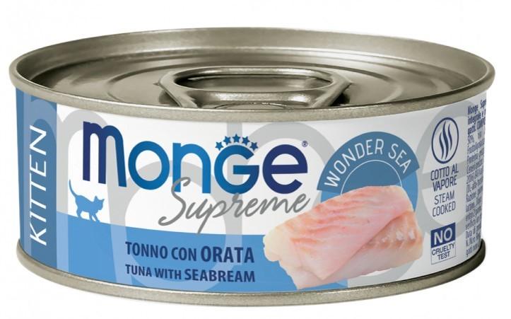 Hrana umeda pentru pisici Monge SUPREME KITTEN Tuna/Seabream 80gr