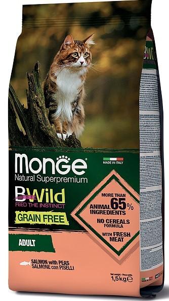 Hrana uscata pentru pisici Monge BWILD GRAIN FREE Salmon/Peas 1.5kg