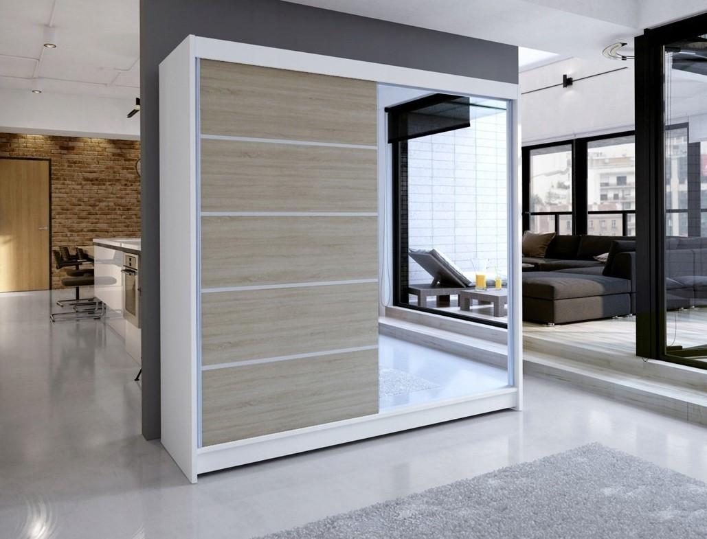 Dulap-cupe Space Meble Talin III 180x215x58 Alb Mat/Stejar Sonoma (Bej)