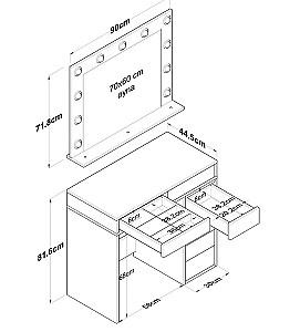 Masa de machiaj Mirage Meble BJ115 oglinda/becuri Alb